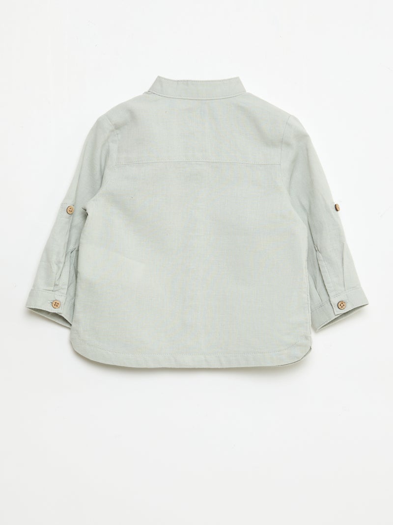 Mandarin Collar Shirt with Roll-Up Sleeves Green - Kiabi