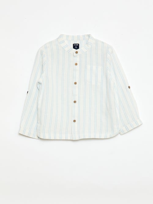 Mandarin Collar Shirt with Roll-Up Sleeves - Kiabi