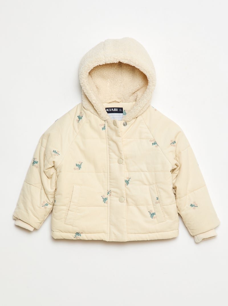 Manteau à capuche en velours Beige - Kiabi