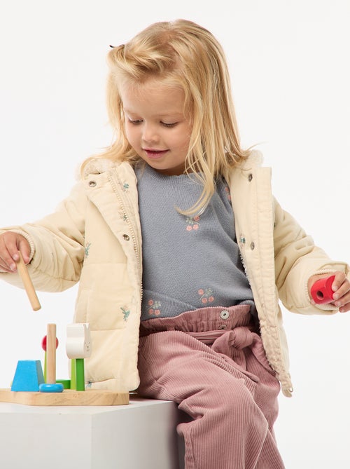 Manteau à capuche en velours - Kiabi