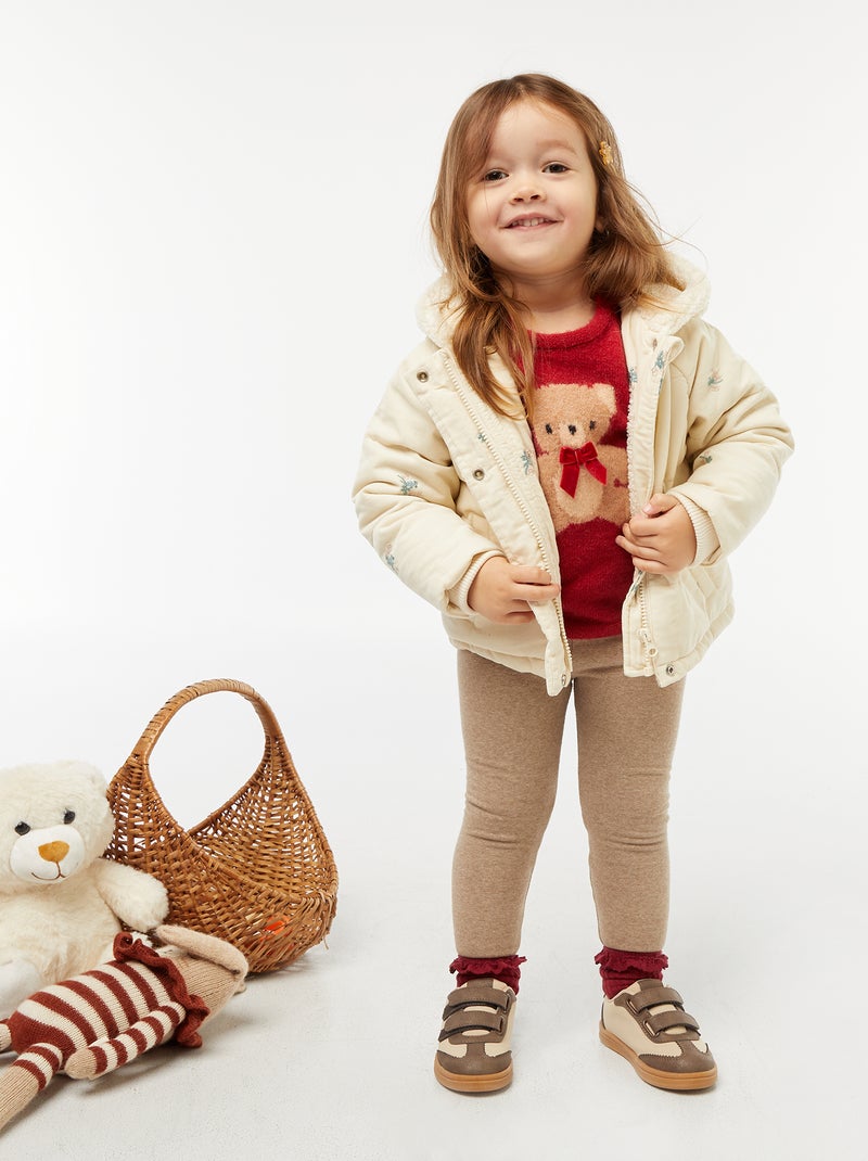 Manteau à capuche en velours Beige - Kiabi