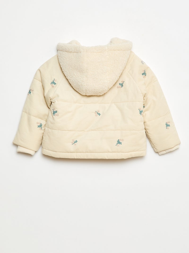 Manteau à capuche en velours Beige - Kiabi