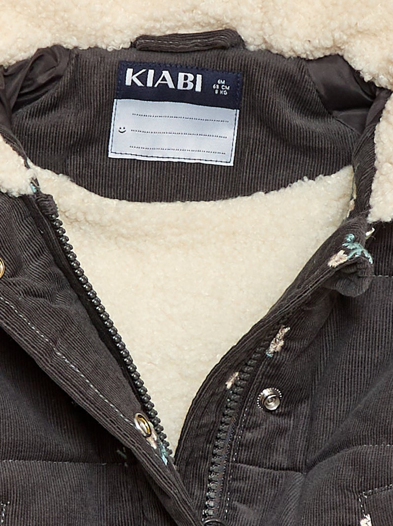 Manteau à capuche en velours Gris - Kiabi