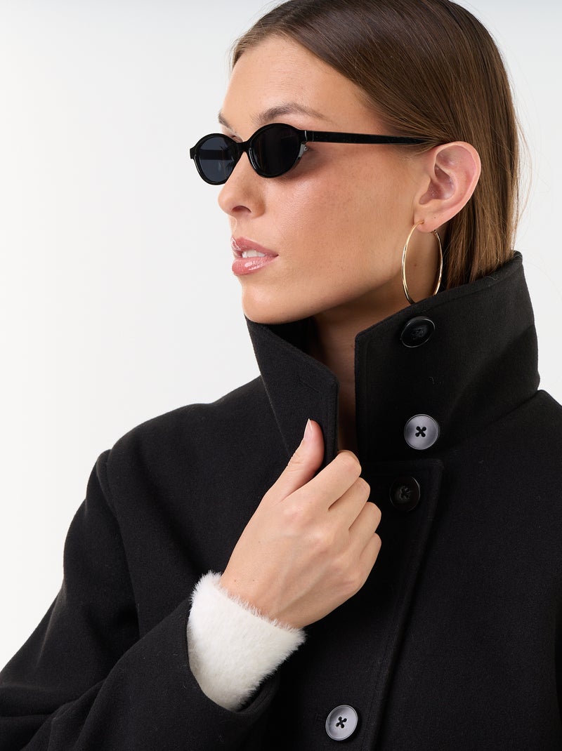 Manteau court effet lainage Noir - Kiabi