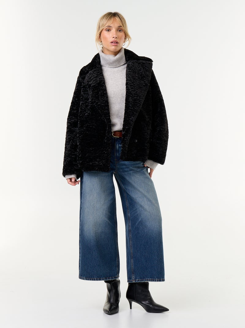 Manteau court en fausse fourrure effet astrakan Noir - Kiabi