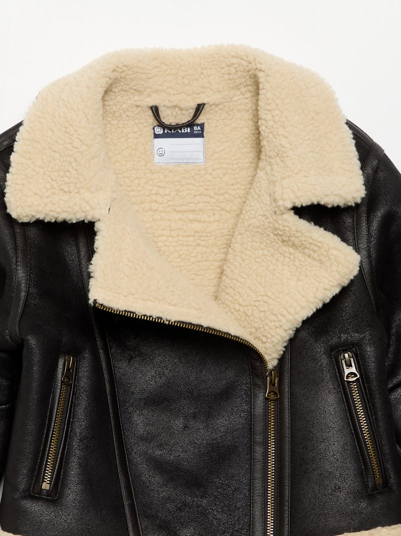 Manteau court en peau lainée Noir - Kiabi