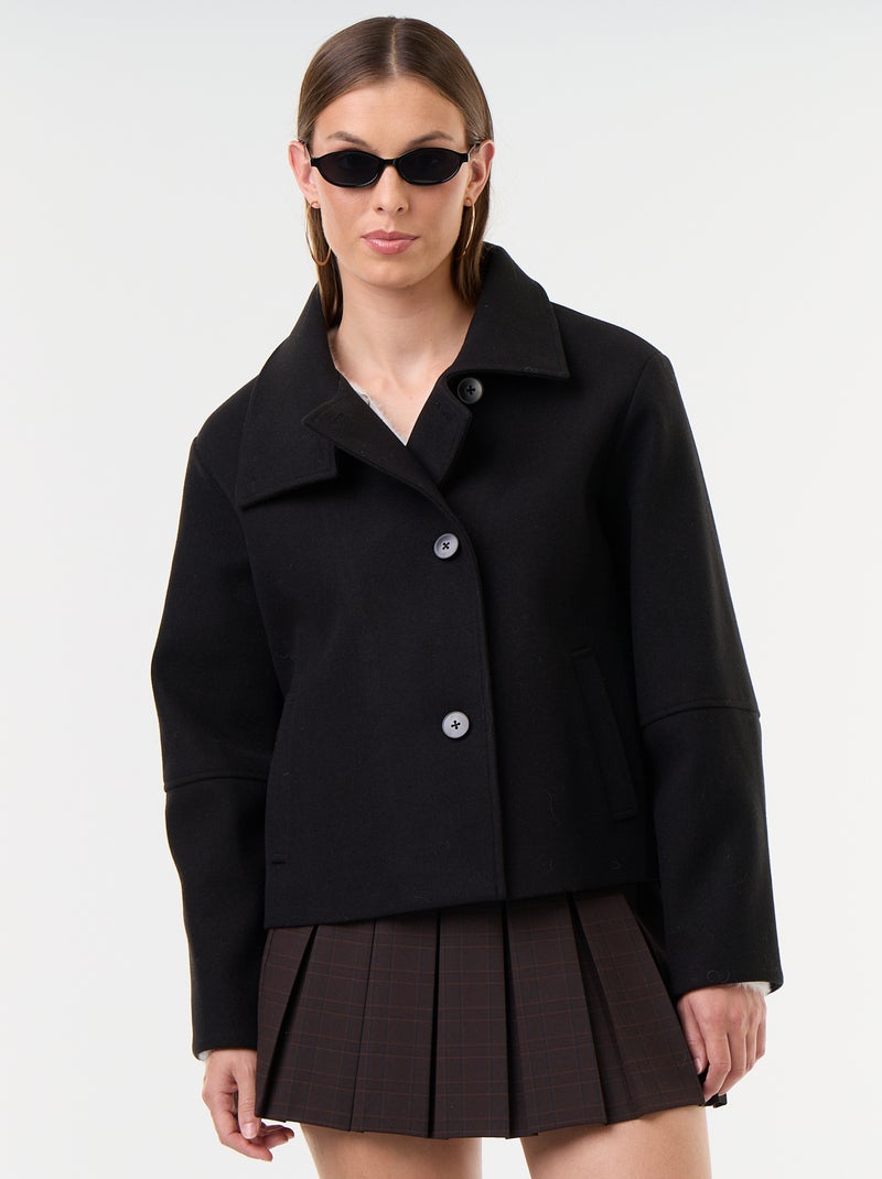 Manteau court esprit lainage Noir - Kiabi