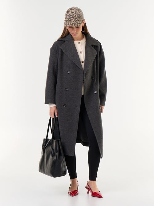 Manteau long effet lainage à col tailleur - Kiabi