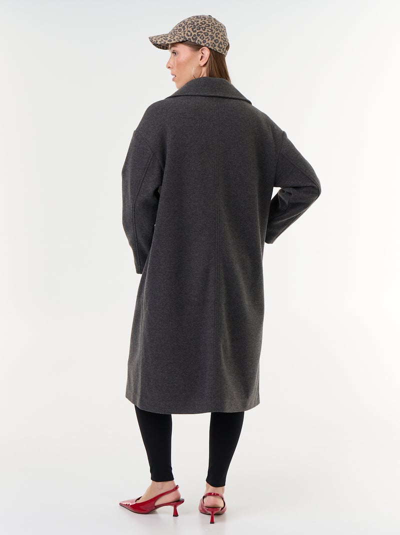 Manteau long effet lainage à col tailleur Gris - Kiabi