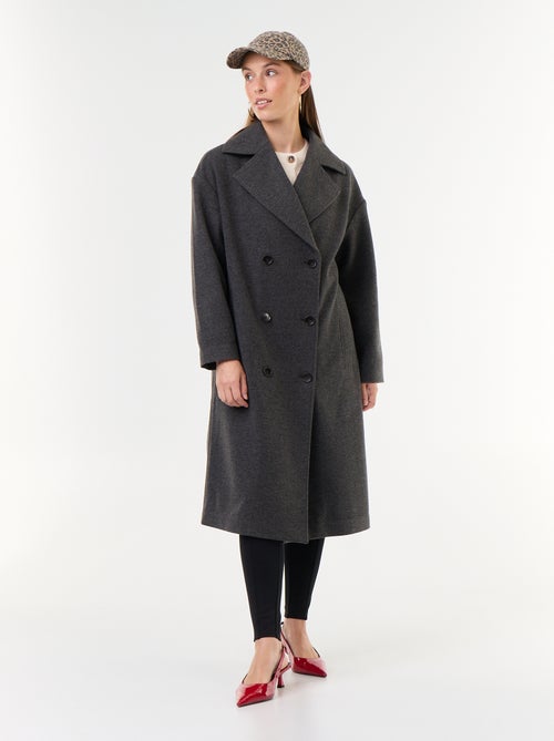 Manteau long effet lainage à col tailleur - Kiabi