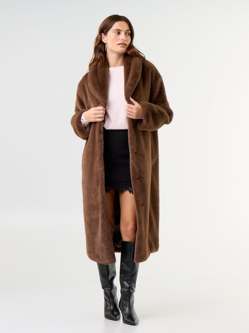 Manteau long en fausse fourrure Marron - Kiabi