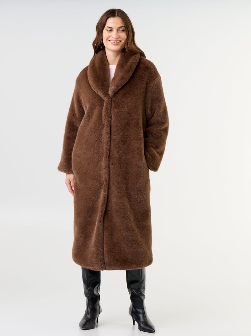 Manteau long en fausse fourrure Marron - Kiabi