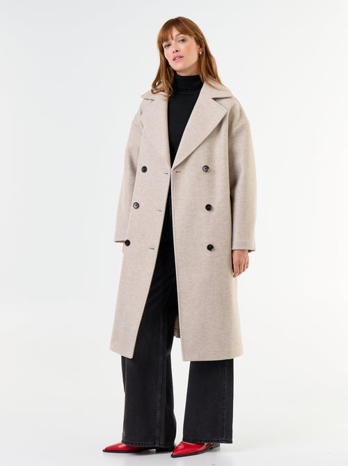 Manteau long esprit lainage à col tailleur - Kiabi