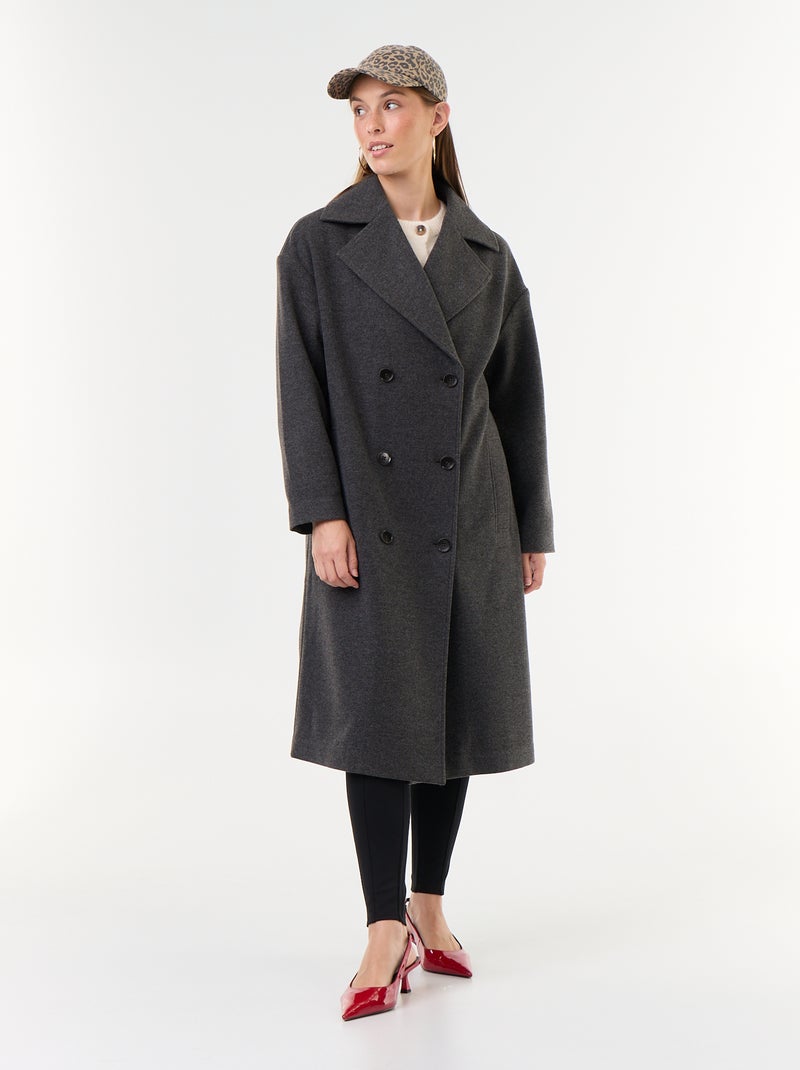 Manteau long esprit lainage à col tailleur Gris - Kiabi
