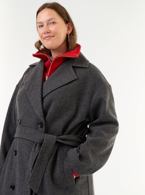Manteau long esprit lainage avec col tailleur - Kiabi