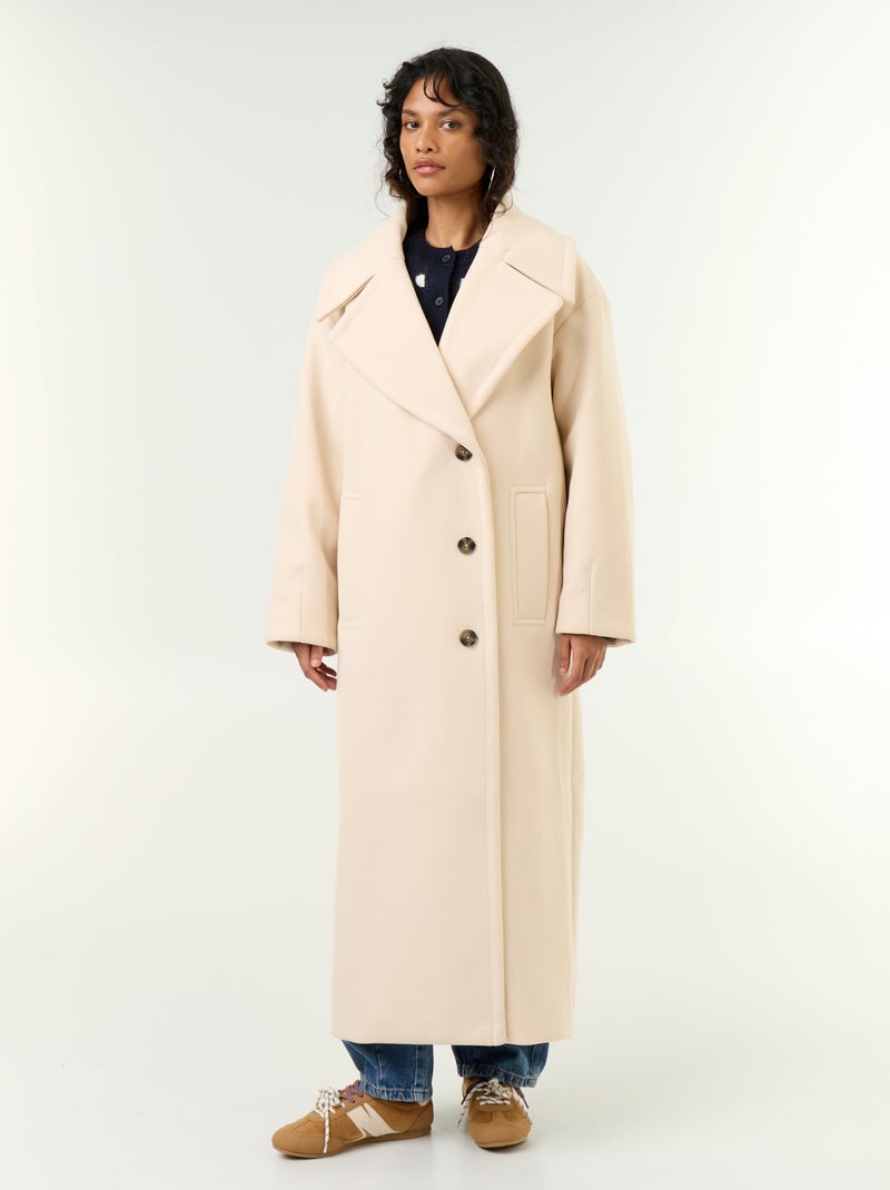 Manteau long esprit lainage Beige - Kiabi