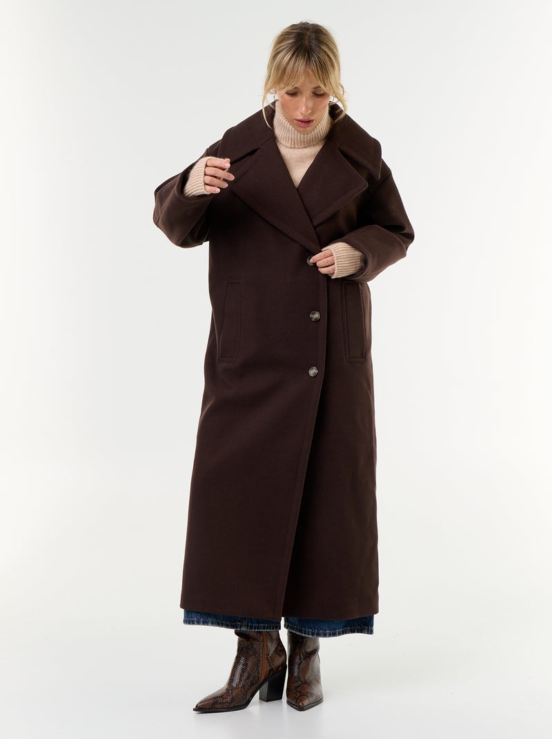 Manteau long esprit lainage Marron - Kiabi