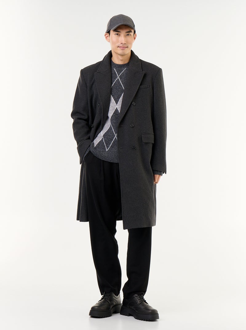 Manteau long façon lainage Gris - Kiabi