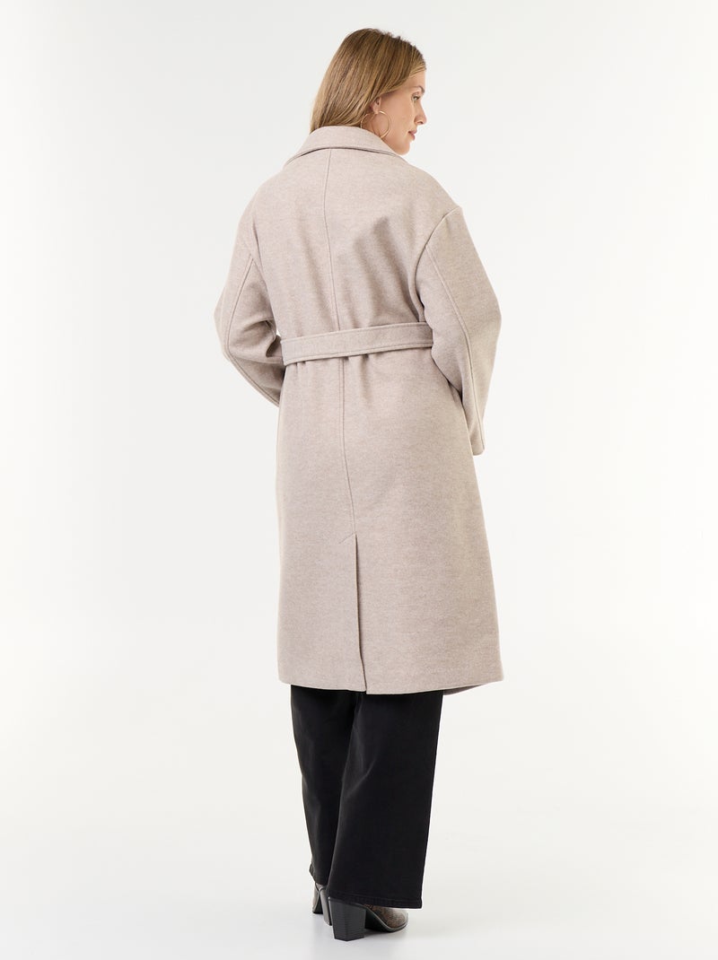 Manteau long faux lainage col tailleur Beige - Kiabi