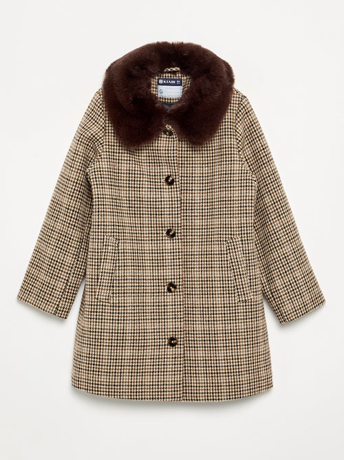 Manteau mi-long avec col en fourrure amovible - Kiabi