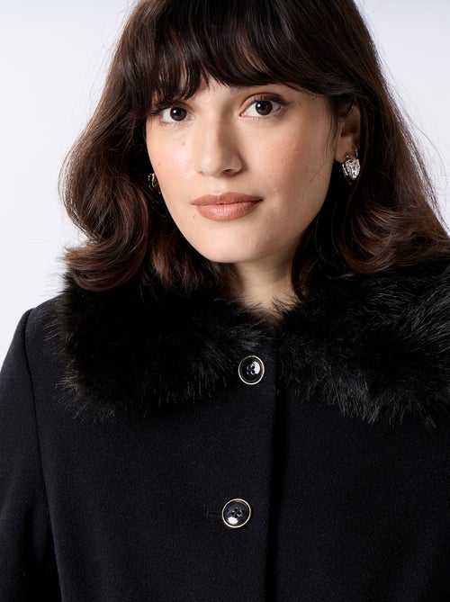 Manteau mi-long en faux lainage avec col en fausse fourrure - Kiabi