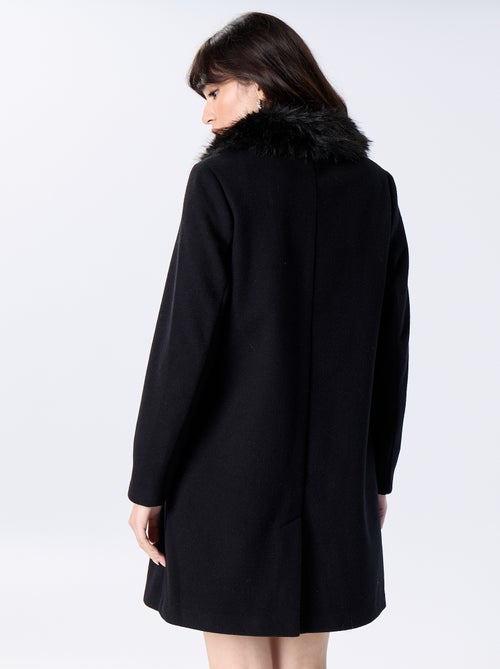 Manteau mi-long en faux lainage avec col en fausse fourrure - Kiabi