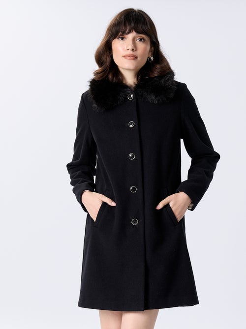 Manteau mi-long en faux lainage avec col en fausse fourrure - Kiabi