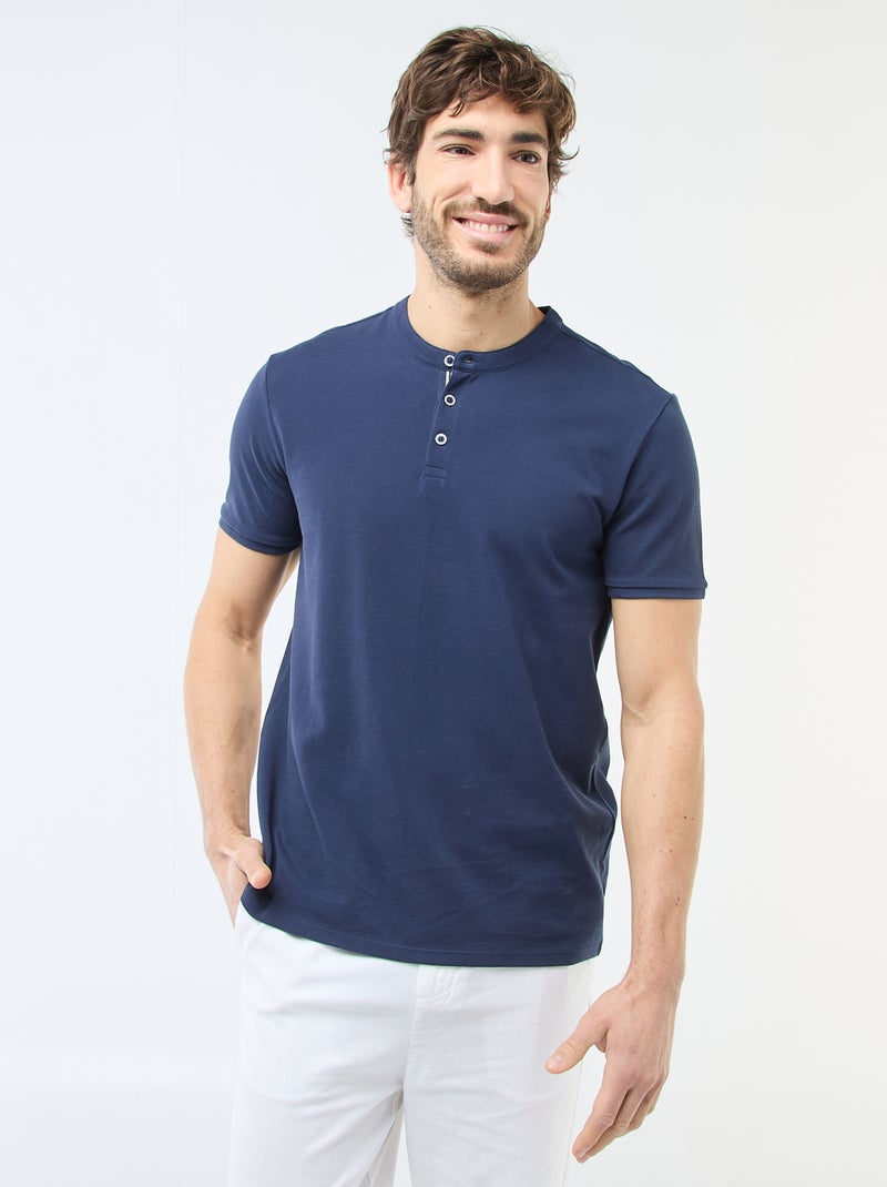 Mao-Kragen Polohemd Marineblau - Kiabi
