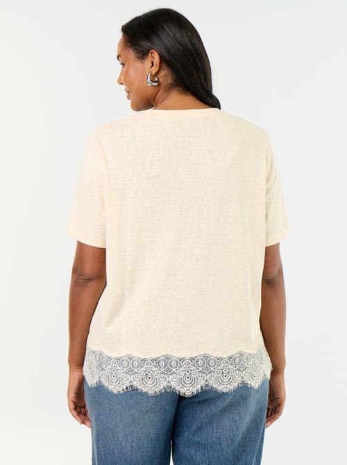 Marled Knit T-shirt with Lace Trim - Kiabi