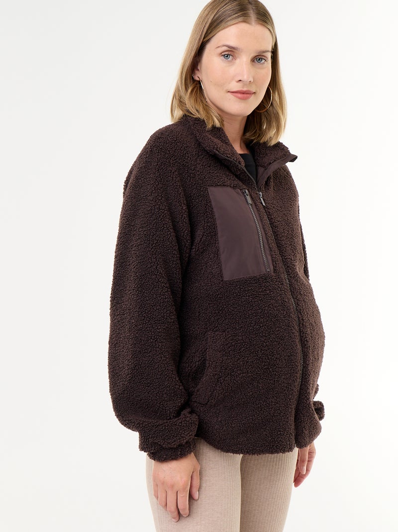 Maternity and Babywearing Faux Shearling Jacket Brown - Kiabi