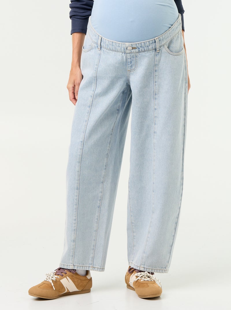 Maternity barrel-cut denim trousers Blue - Kiabi
