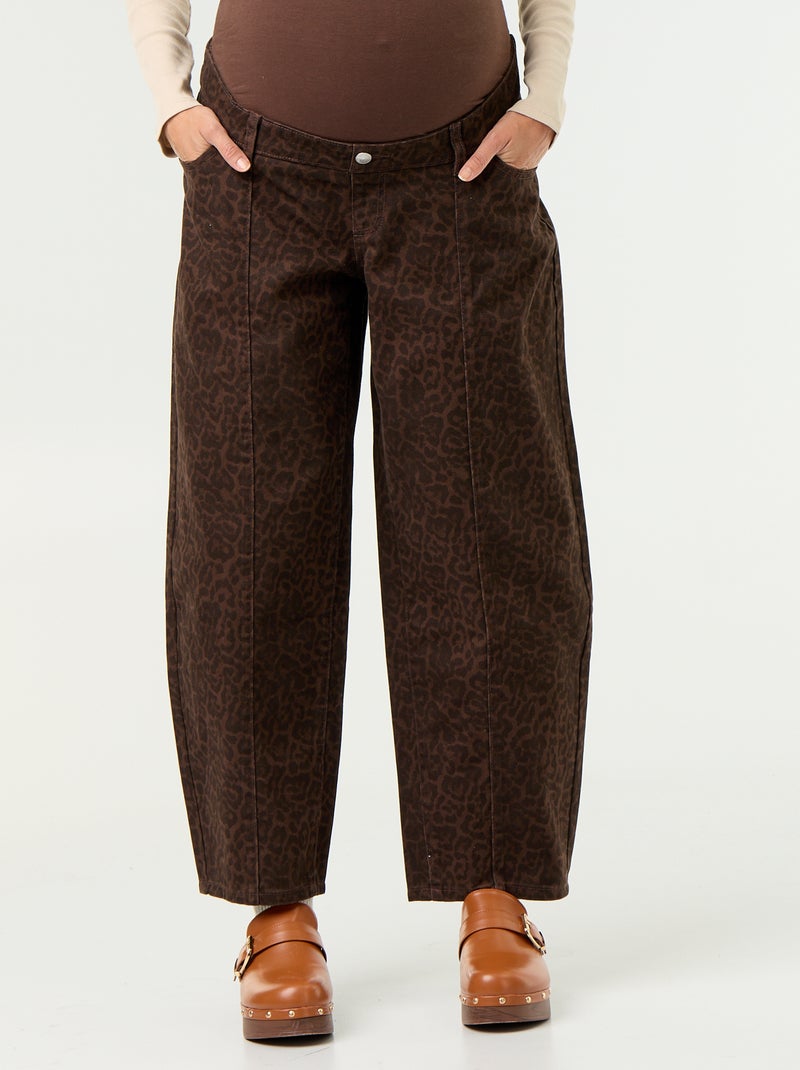 Maternity barrel-cut denim trousers Brown - Kiabi