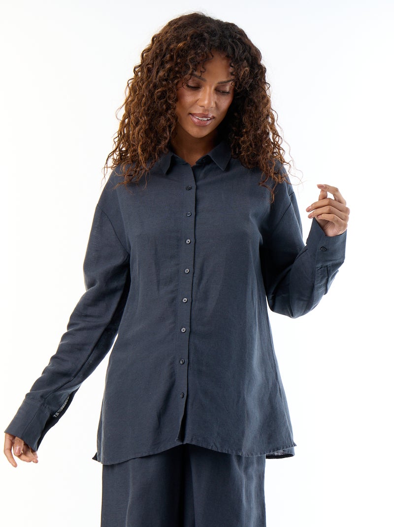 Maternity Blouse in Linen Blend Blue - Kiabi