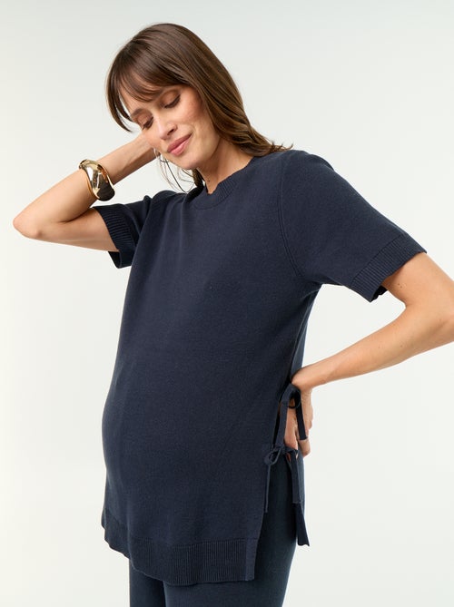 Maternity short-sleeved sweater with laced side slits - Kiabi