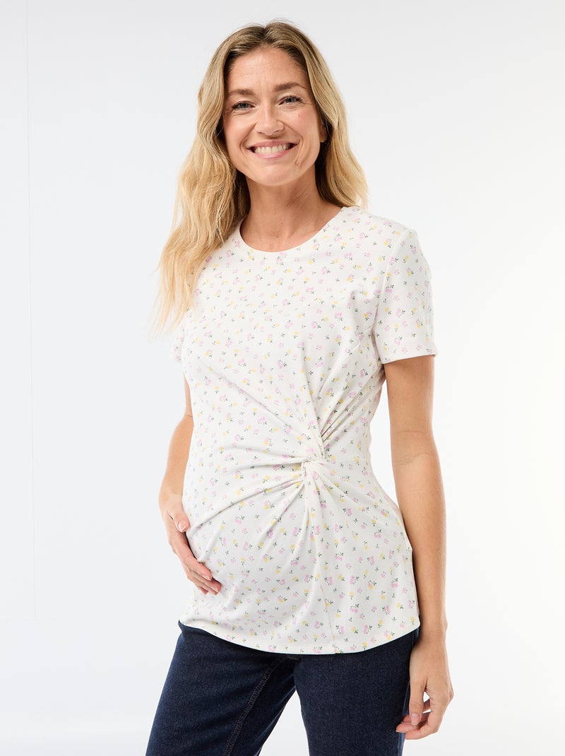 Maternity T-shirt with Draped Round Neck Beige - Kiabi