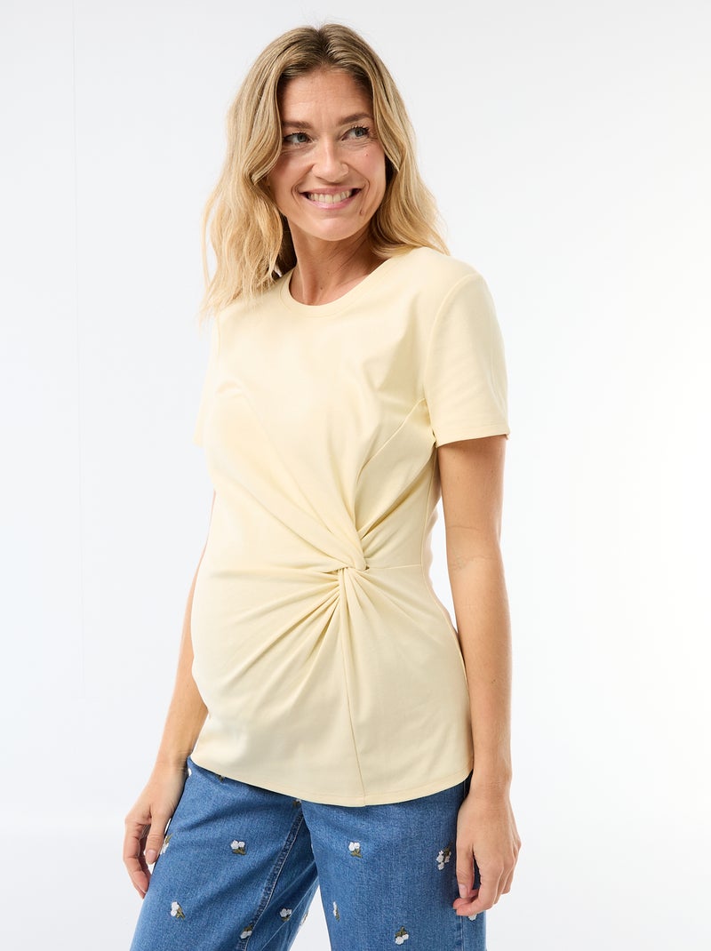 Maternity T-shirt with Draped Round Neck Yellow - Kiabi