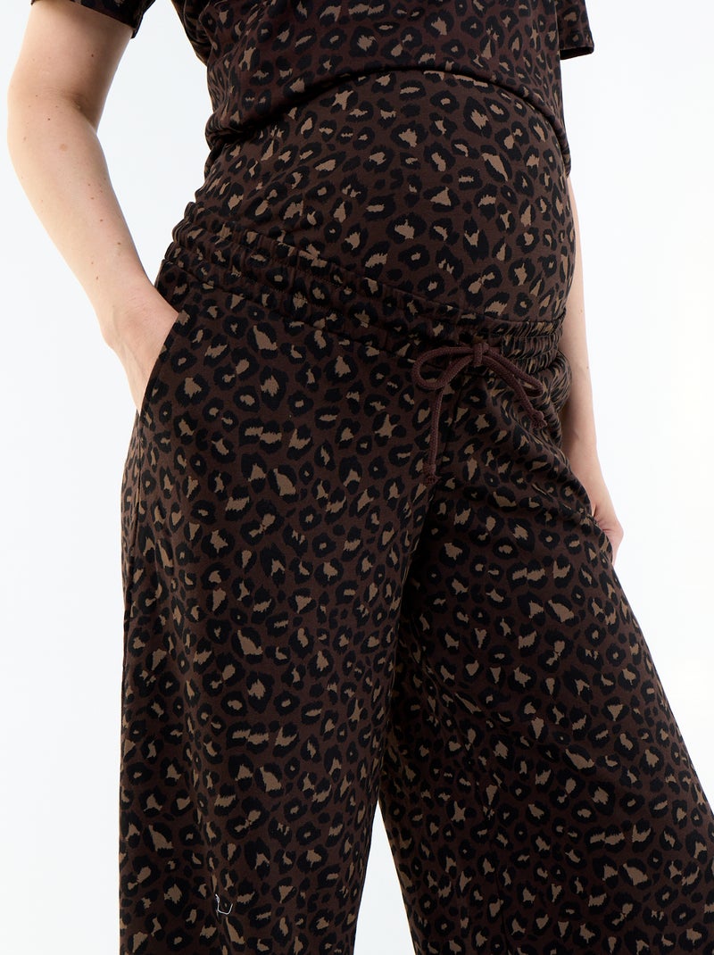 Maternity wide leg French terry joggers Brown - Kiabi