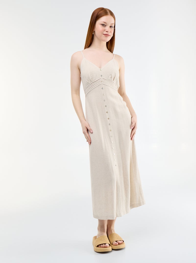 Maxikleid mit verstellbaren Spaghettiträgern Beige - Kiabi