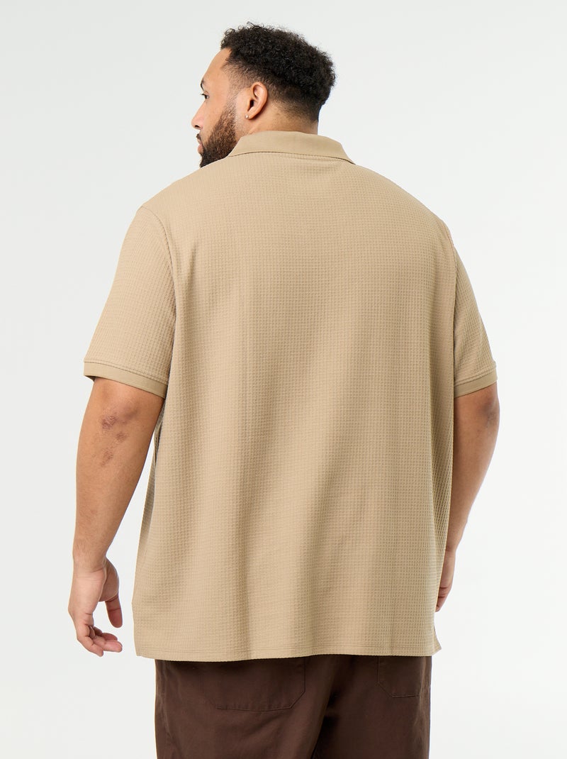 Men's Honeycomb Knit Short-Sleeved Polo Beige - Kiabi