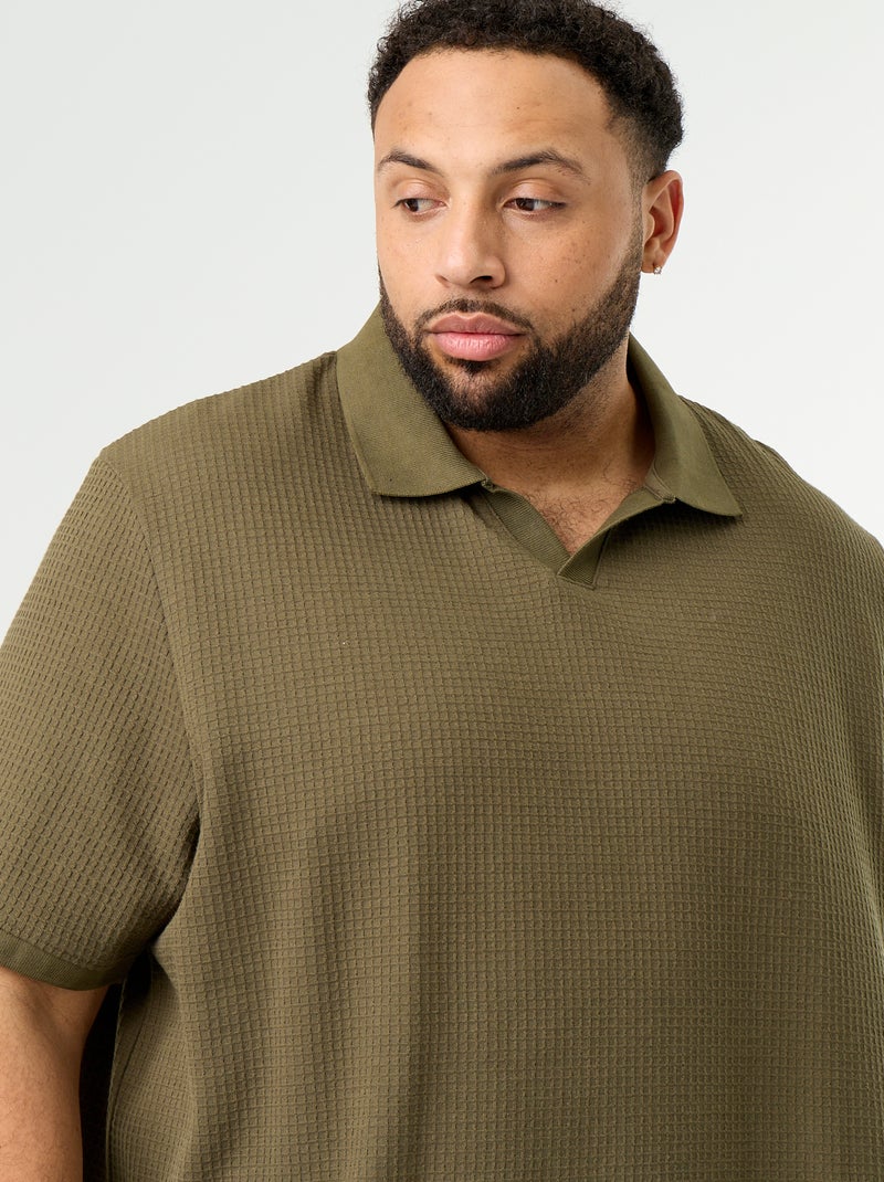 Men's Honeycomb Knit Short-Sleeved Polo Khaki - Kiabi