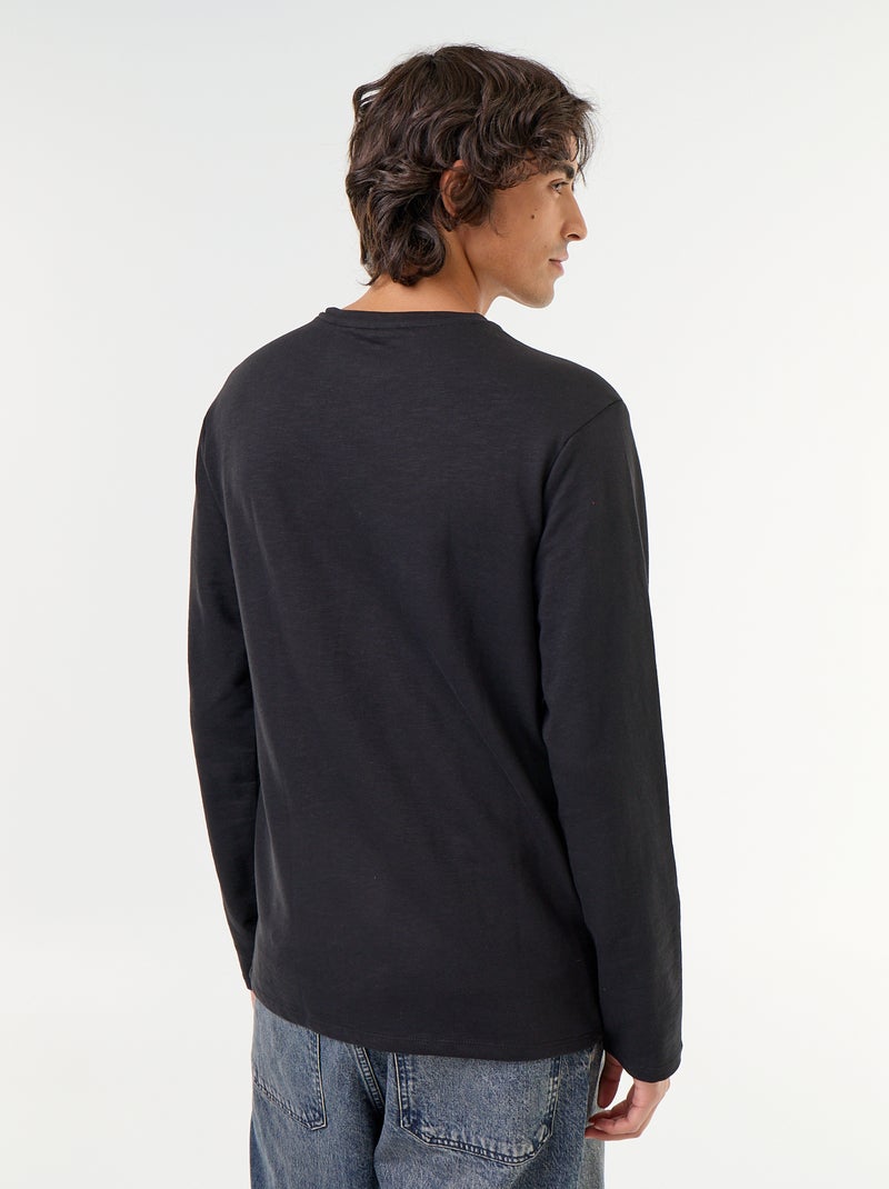Men's Long-Sleeved Henley T-shirt Black - Kiabi