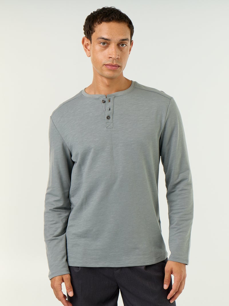 Men's Long-Sleeved Henley T-shirt Blue - Kiabi