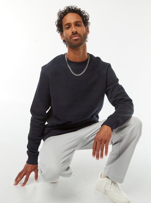 Men's Plain Brushed Fleece Round Neck Sweatshirt - Kiabi