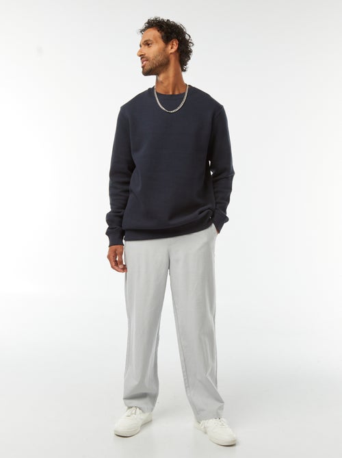 Men's Plain Brushed Fleece Round Neck Sweatshirt - Kiabi