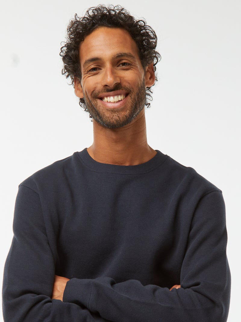 Men's Plain Brushed Fleece Round Neck Sweatshirt Blue - Kiabi
