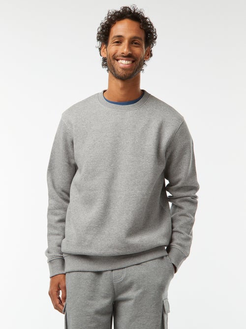 Men's Plain Brushed Fleece Round Neck Sweatshirt - Kiabi