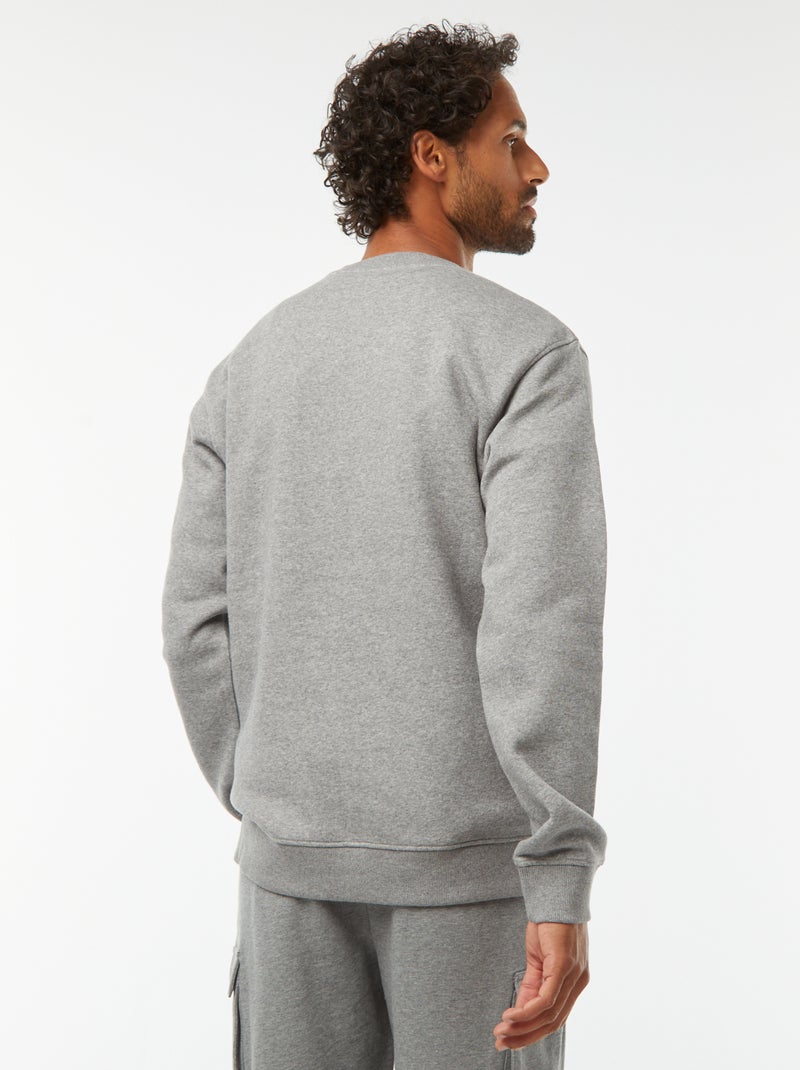 Men's Plain Brushed Fleece Round Neck Sweatshirt Grey - Kiabi