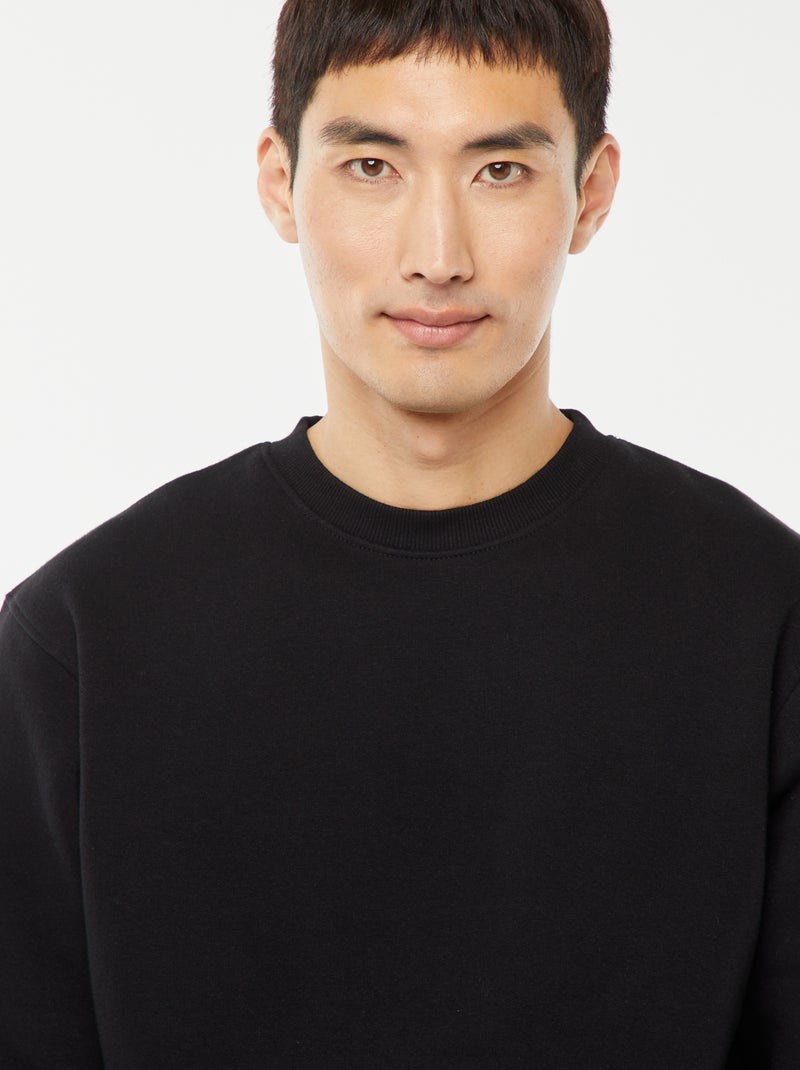 Men's Plain Fleece Crew Neck Sweatshirt Black - Kiabi