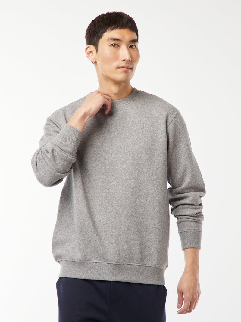 Men's Plain Fleece Crew Neck Sweatshirt Grey - Kiabi
