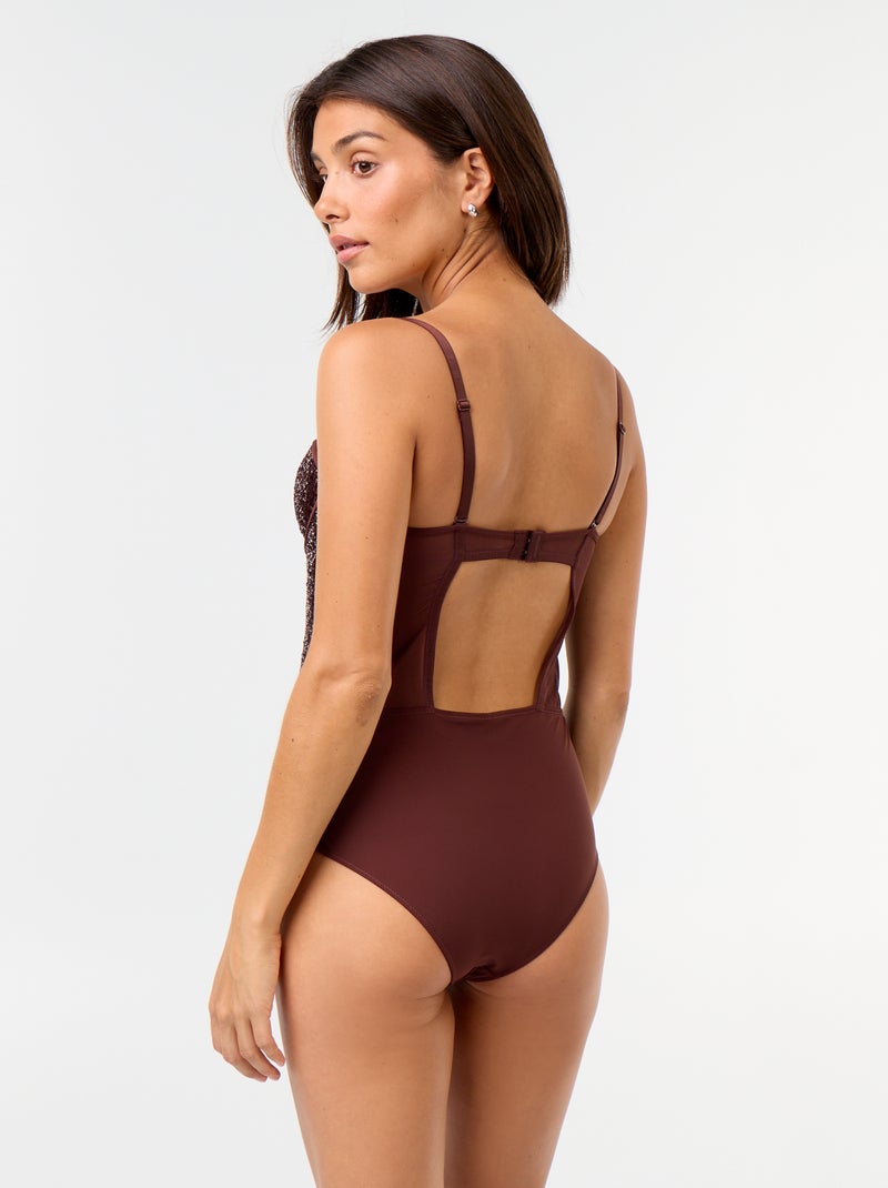 Microfiber and sequin bodysuit Dark brown - Kiabi